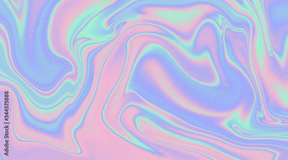 Poster Trendy texture with polarization effect and colorful neon holographic stains. Abstract background in psychedelic Vaporwave style like in old retro tie-dye design of 70s.
