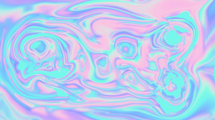 Fototapeta na wymiar Trendy texture with polarization effect and colorful neon holographic stains. Abstract background in psychedelic Vaporwave style like in old retro tie-dye design of 70s.