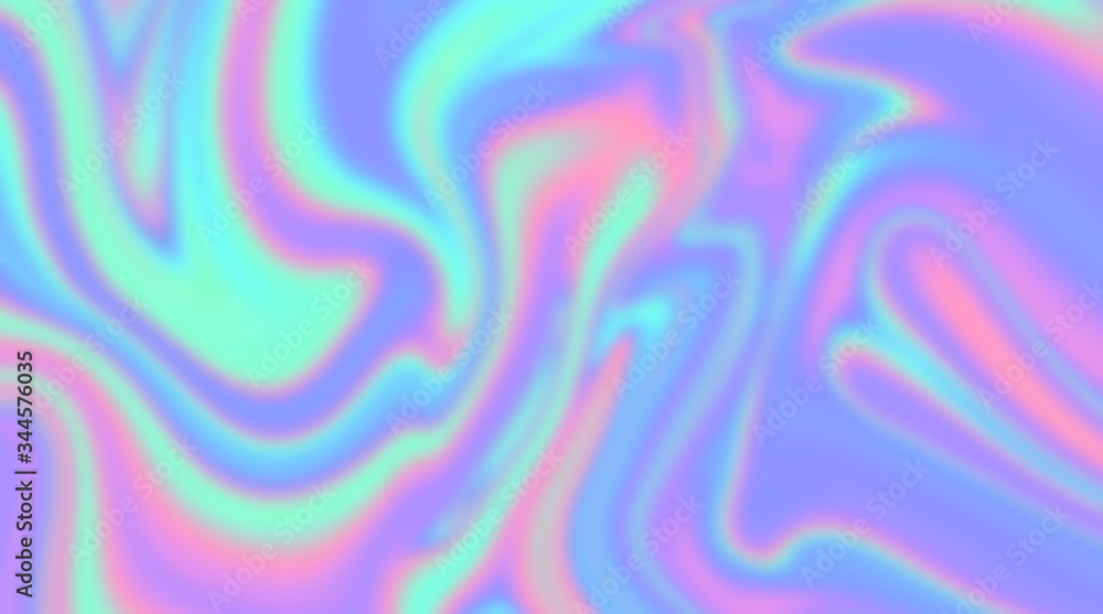 Poster Trendy texture with polarization effect and colorful neon holographic stains. Abstract background in psychedelic Vaporwave style like in old retro tie-dye design of 70s.