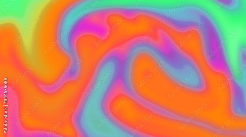 Poster Trendy texture with polarization effect and colorful neon holographic stains. Abstract background in psychedelic Vaporwave style like in old retro tie-dye design of 70s.