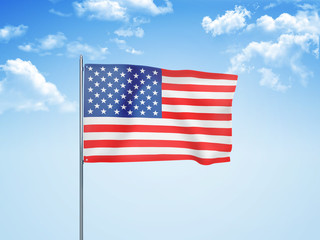 United States flag waving sky background 3D illustration
