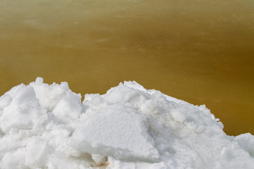 early spring ice melts on the river