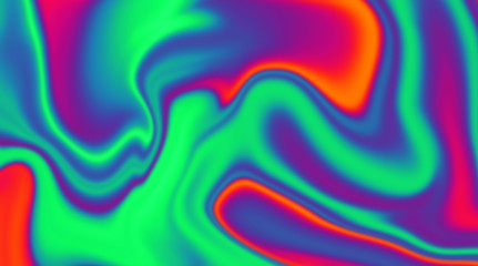 Obraz premium Trendy texture with polarization effect and colorful neon holographic stains. Abstract background in psychedelic Vaporwave style like in old retro tie-dye design of 70s.