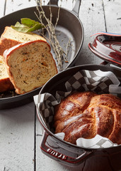 Round loaf freshly backed sourdough bread