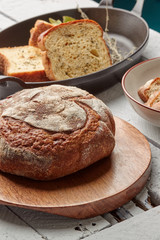 Round loaf freshly backed sourdough bread