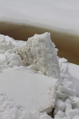 early spring ice melts on the river