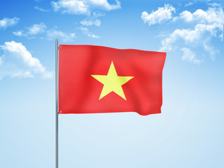 Vietnam flag waving sky background 3D illustration