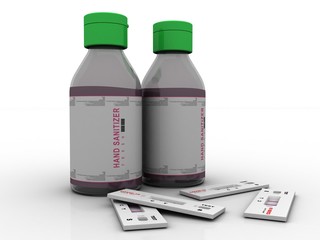 3d illustration rapid home self test kit with sanitizer