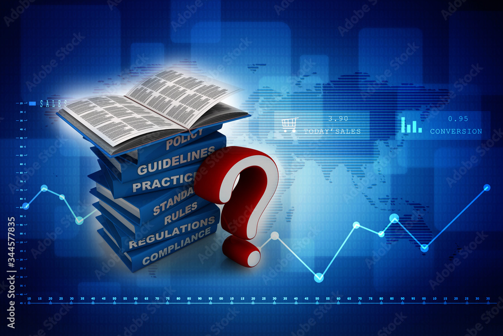 Poster 3d rendering books with question mark symbol