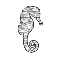 wooden sea horse animal silhouette sketch engraving vector illustration. T-shirt apparel print design. Scratch board imitation. Black and white hand drawn image.