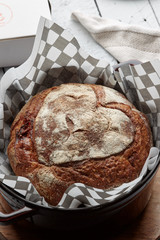 Round loaf freshly backed sourdough bread