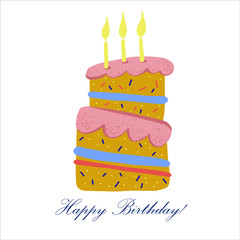 Birthday themed cute cake. Childish cartoon style illustration set made in vector.