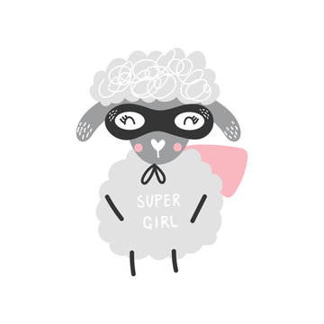 recommend clip art: Cute cartoon sheep animal. Superhero character, vector illustration.