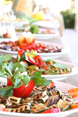 collage of food in restaurant buffet