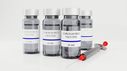 Vaccine and syringe injection.Immunization and treatment from coronavirus infection(novel coronavirus disease 2019,
COVID-19,nCoV 2019)Medicine infectious concept.3D Rendering.