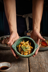 Hands on edamame fresh soya beans immature soy beans