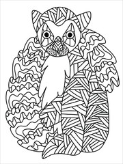 Lemur catta coloring book page for kids. Fluffy funny lemur monkey stock vector illustration. Ring tailed lemur zentangle black outline on white. African wild life animal coloring. One of a series.