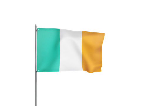 Ireland flag waving white background 3D illustration