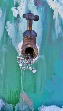 Frozen Water Hanging From Faucet