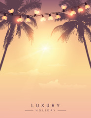 tropical summer paradise background with fairy light and palm tree vector illustration EPS10