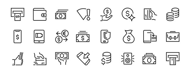 BUSINESS & FINANCE Thin Line Icon Set, contains icons such as Coins, Currency Exchange, Card Payment, Terminal and much more, Editable Line, Vector Illustration