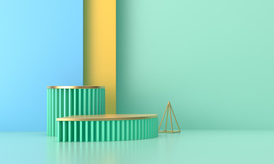 3D rendering of green geometric background, can be used to promote poster advertising.