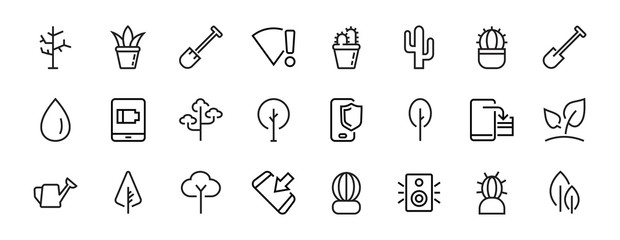   A set of Rosteniya Icons, and garden care, Vector illustration, Contains Icons such as tree, cactus, watering can, spade, flower and much more. on a white background, editable bar 480x480