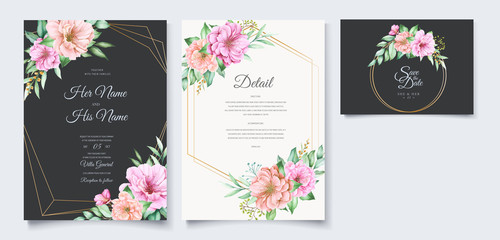 elegant wedding invitation card with cherry blossom floral designs