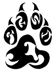 Incredibly beautiful wolf footprint. Technique patterns, linear art, full painting. Lining material