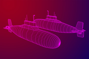 Fototapeta premium Military atomic submarine underwater boat. Wireframe low poly mesh vector illustration