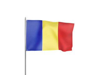Romania flag waving white background 3D illustration