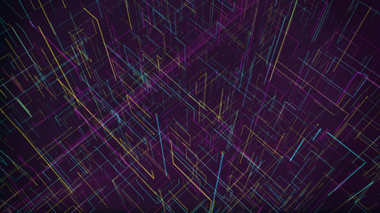 Network technology concept abstrack background.  Colored Square lines in a dark background.