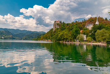 Fototapeta na wymiar Panorama of Slovenia lake Bled