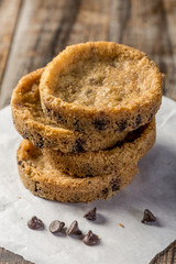 homemade chocolate chip cookies on wooden table