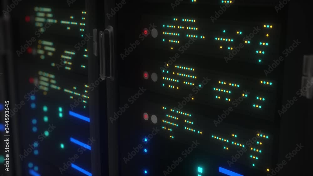 Aufkleber network and data powerful servers behind glass panels in a server room of a data center or isp. rack