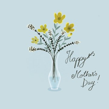 mother's day postcars. yellow floral illustration