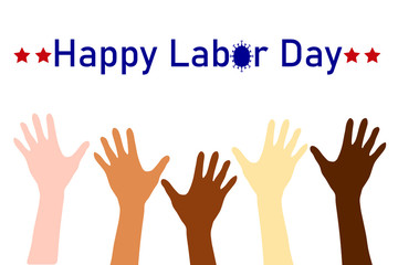 Obraz premium Vector illustration of multiracial raising hands tributing all healthcare workers during Coronavirus pandemic. Happy Labor Day.