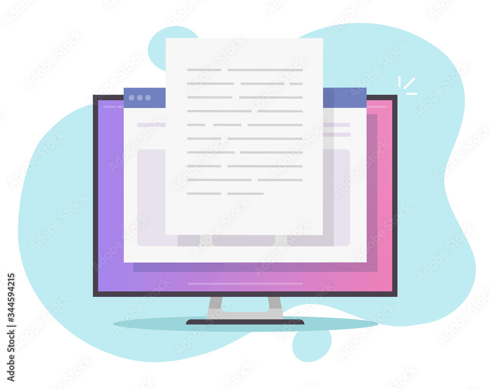 Fototapete writing text document content online vector on desktop computer or creating essay or book on pc flat