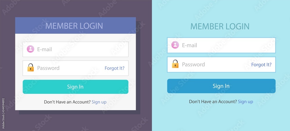 Aufkleber login or sign in screen form box ui web template with username and password fields set vector flat d