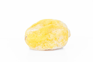 close up of yellow lemon rancid isolated on white background .