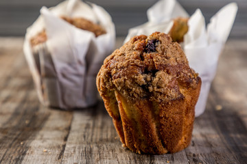 homemade cupcakes on wooden table