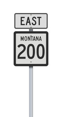 Vector illustration of the Montana State Highway 200 and East road signs on metallic post