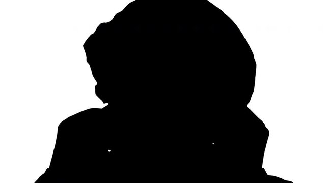Silhouette Wear the mask! Female doctor wearing a mask and pointing her finger up.