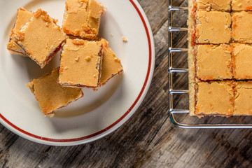 Quince mini sweet cake cut into squares ready to eat