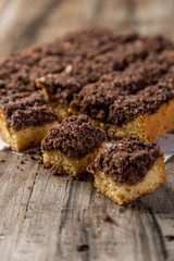 mini cake with brown sugar cut into squares ready to eat