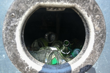 Insertion hole of a bottle container for collecting and recycling glass material, sustainable...