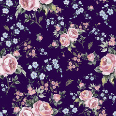 Bright seamless pattern flowers drawn on paper paintsStylish print for textile design and decoration.