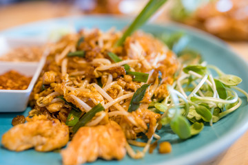 Thailand cuisine, pad thai on dish