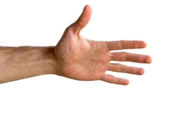 Men hand displaying all five fingers turned inside.