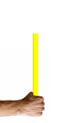 The right hand holds a yellow stick. flagpole. blank for design